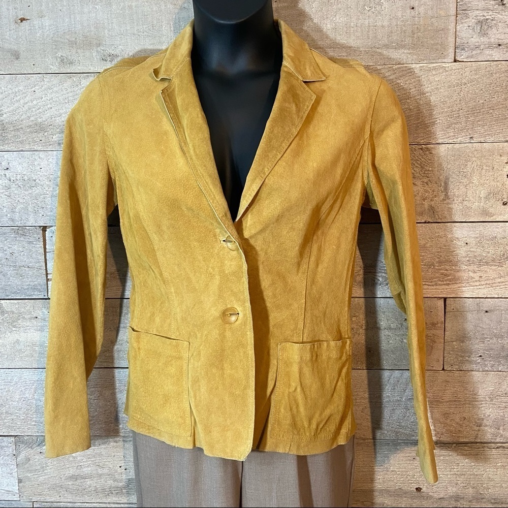 Kenar women’s  yellow leather‎ blazer jacket in size 14